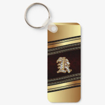 Elegante Dourado Monograma Personalizado Chaveiro