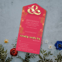 Elegante Dourado Ousado e Magenta Rosa para RSVP C