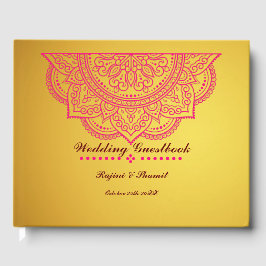 Elegante Dourado Paisley Mandala, livro convidado