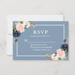 Elegante Dusty Blue Blush Floral Casamento RSVP