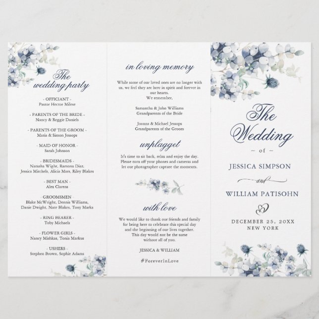 Elegante Dusty Blue Ceremony Program (Frente)