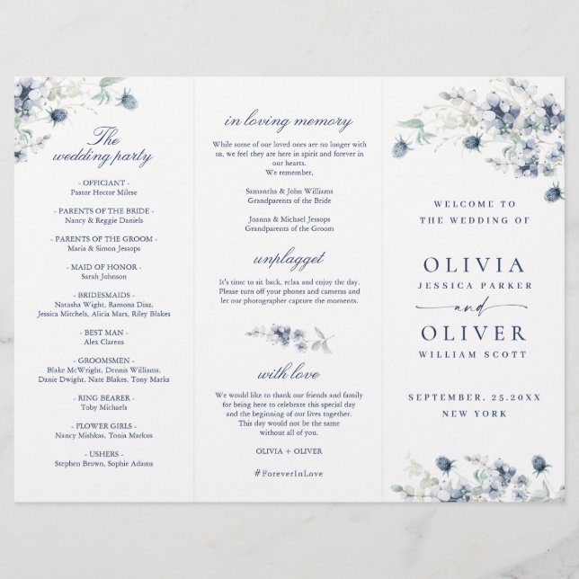Elegante Dusty Blue Ceremony Program (Frente)