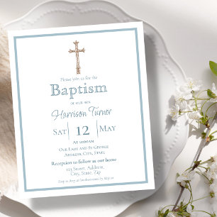 Elegante Dusty Blue   Convite Baptism