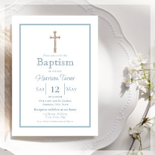 Elegante Dusty Blue Convite Baptism