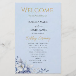 Elegante Dusty Blue Floral Ceremony Program