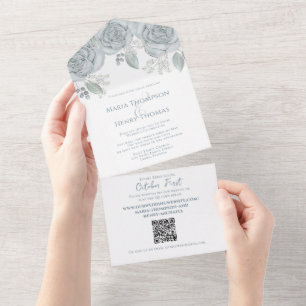 Elegante Dusty Blue Floral Código QR Orçamento Cas