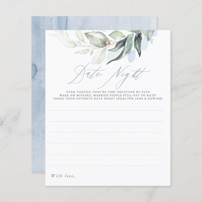 Elegante Dusty Blue Greenery Ideias noturnas (Frente/Verso)