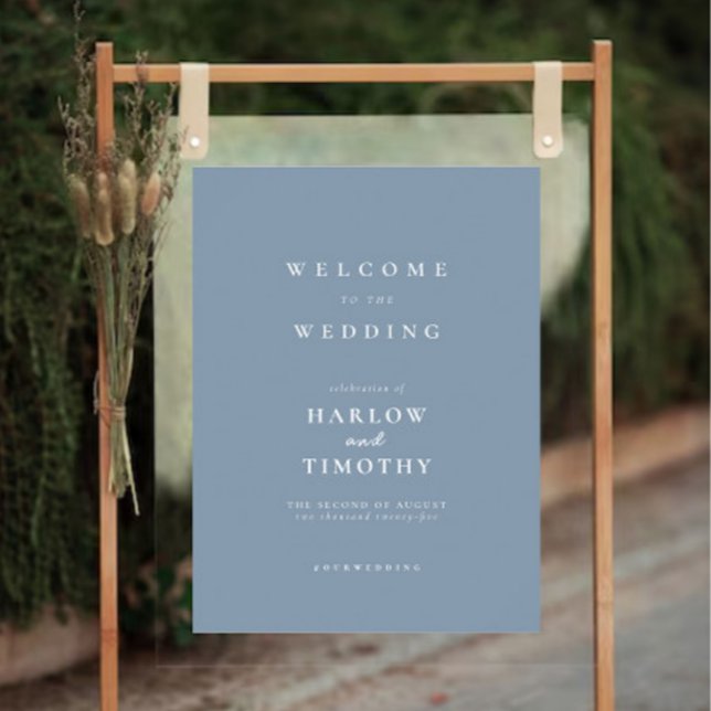 Elegante Dusty Blue - sinal de boas-vindas Poster (Elegant Dusty Blue Welcome Wedding sign Poster)