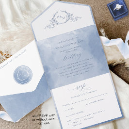 Elegante Dusty Blue Watercolor Monograma Casamento