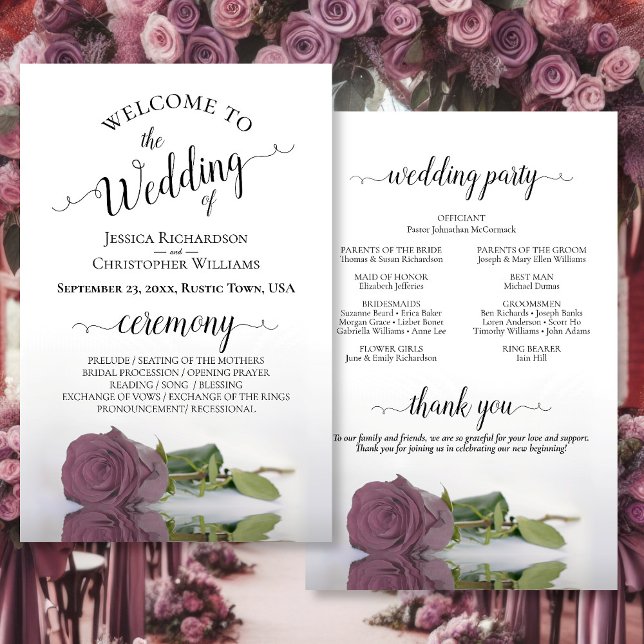 Elegante Dusty Pink - Programa de Casamento de Orç (Front/Back)