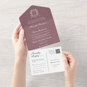 Elegante Dusty Purple Vintage Crest Código QR Foto