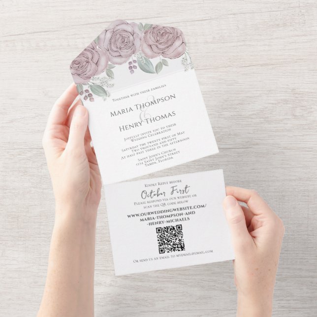 Elegante Dusty Rosa Floral Código QR Orçamento Cas (Aba destacável)