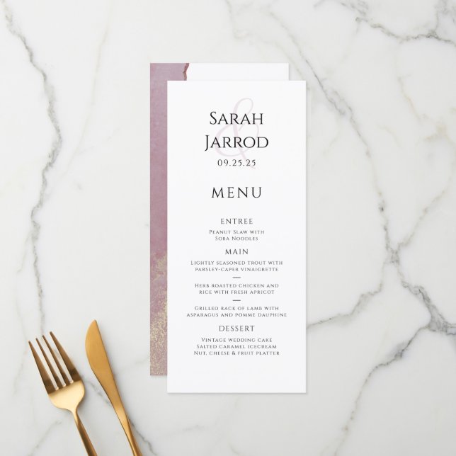Elegante Dusty Viva Magenta Menu Casamento (Frente/Verso In Situ)