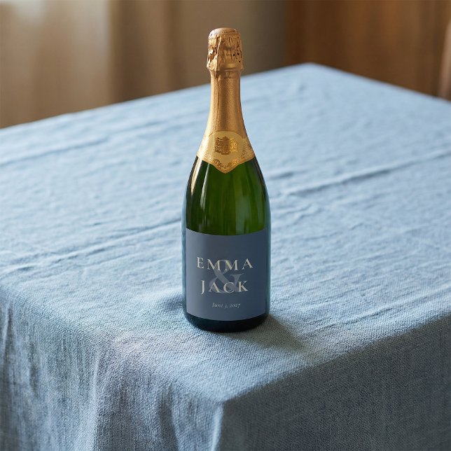 Elegante e comercial Azul Minimalista símbolo de c (Elegant Blue Minimalist ampersand Wedding Sparkling Wine Label)