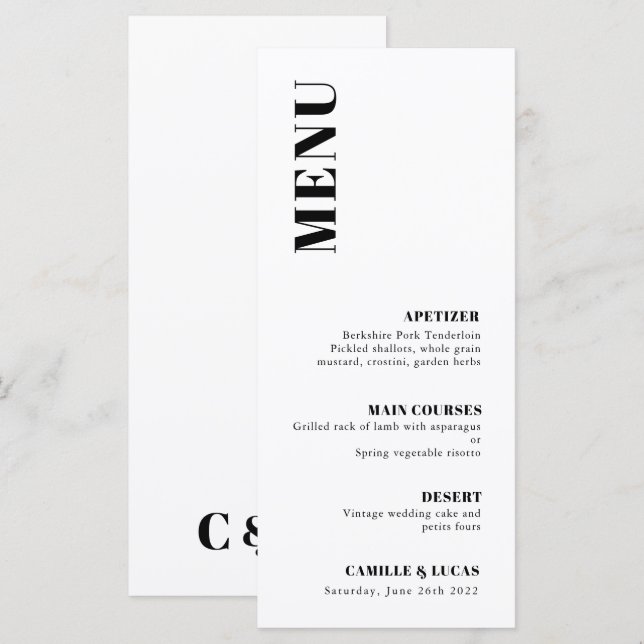 Elegante e Menu Trendy Wedding (Frente/Verso)