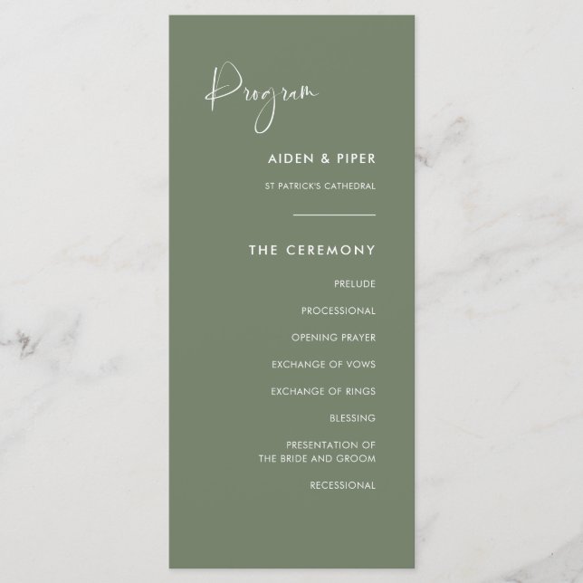 Elegante e moderno programa de casamento verde de  (Frente)