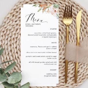 Elegante Earthy Blooms e White Weding Menu
