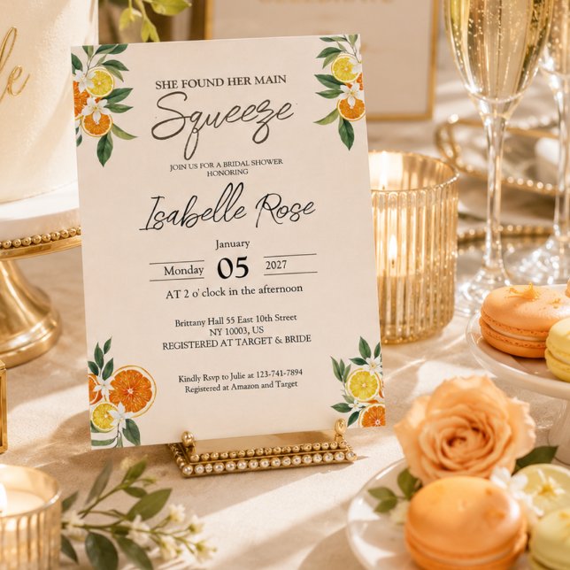 Elegante Ela Encontrou Seu Amor Convite de Chá de  (Elegant She Found Her Main Squeeze Bridal Shower Invitation)