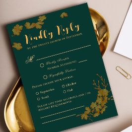 Elegante Emerald Green & Dourado Flowers RSVP