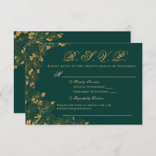 Elegante Emerald Green e Dourada RSVP Floral