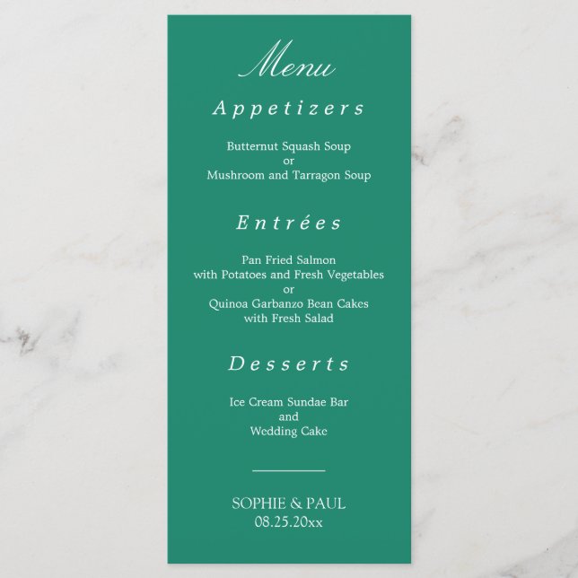 Elegante Emerald Green Wedding Menu (Frente)