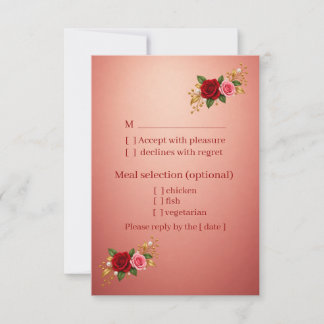Elegante Enclosure de RSVP Floral Vermelho e Rosa