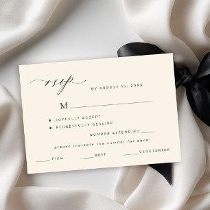 Elegante escolha de menu preto e marfim casamento 