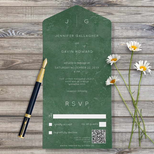 Elegante Escuro Emerald Verde Mínimo QR Moderno (Criador carregado)