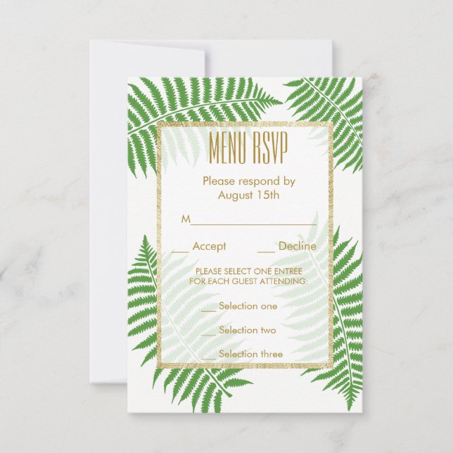 Elegante Estilo Menu de Casamento Resposta Bracken (Frente)