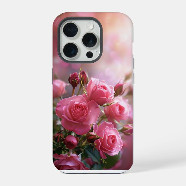 Elegante Estojo de Telefone com Rosas Rosa (Verso)