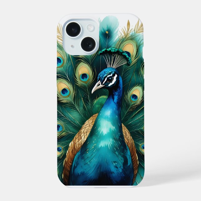 Elegante Estojo de Telefone Pena de Pavão em Aquar (Verso)