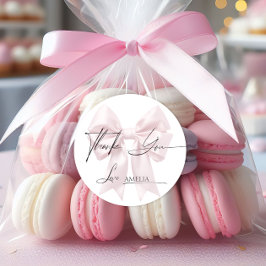 Elegante Etiqueta de Agradecimento com Laço Rosa