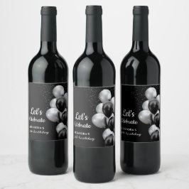 Elegante Etiqueta de Aniversário Balão Cinza Preto