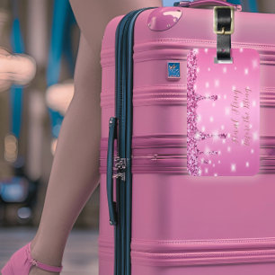 Elegante Etiqueta de Bagagem Brilhante Rosa para D