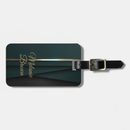 Elegante Etiqueta de Bagagem Verde Escuro Dourada
