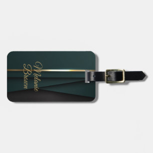 Elegante Etiqueta de Bagagem Verde Escuro Dourada