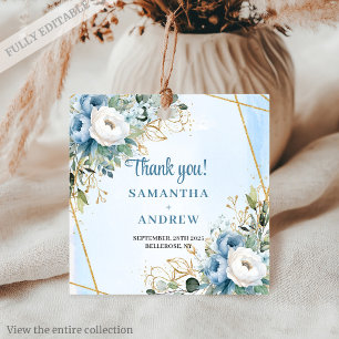 Elegante Etiqueta de Casamento Floral em Azul Poei