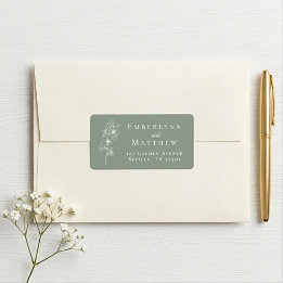 Elegante Etiqueta de Endereço de Casamento em Verd