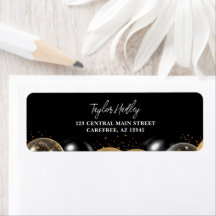 Elegante Etiqueta de Endereço de Devolução Preto e