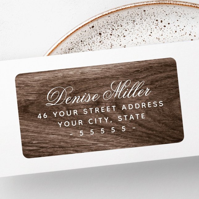Elegante etiqueta de endereço de retorno com textu (Elegant brown wood grain return address label)