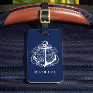 Elegante etiqueta de mala com âncora para viagens