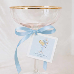 Elegante Etiqueta Quadrada de Favor Floral Azul pa