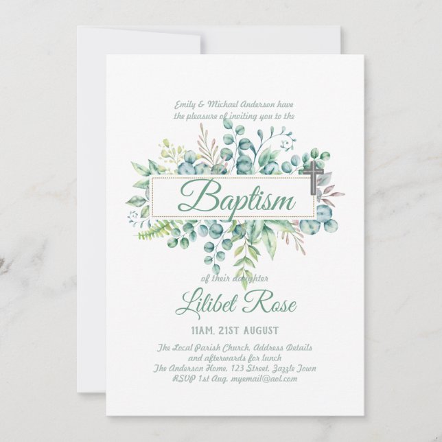 Elegante Eucalyptus Baptism Christening (Frente)