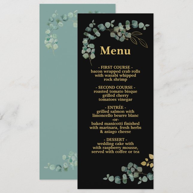 Elegante Eucalyptus Deixa Faux Dourado Menu Casame (Frente/Verso)