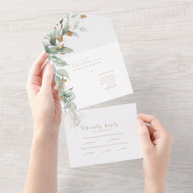 Elegante Eucalyptus e Dourado Casamento de Ambos o (Aba destacável)