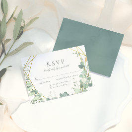 Elegante Eucalyptus e RSVP de Casamento Geométrico