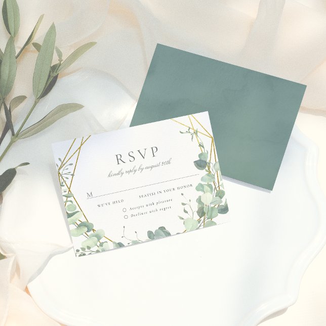 Elegante Eucalyptus e RSVP de Casamento Geométrico (Criador carregado)