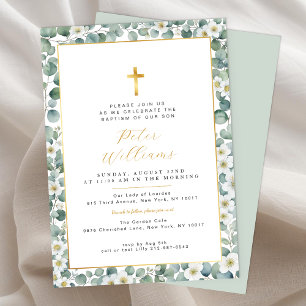 Elegante Eucalyptus Greenery Baptism Convite