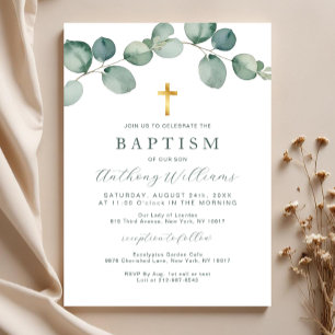 Elegante Eucalyptus Greenery Baptism Convite