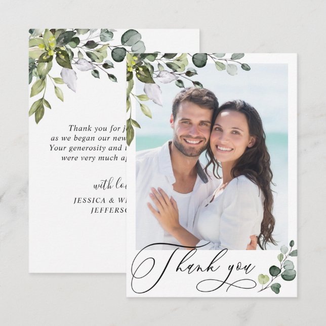 Elegante Eucalyptus Greenery Cartões de agradecime (Frente/Verso)